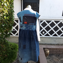 着物リメイク　ハンドメイド　藍の濃淡、BORO ランル　ジャンパースカート 10枚目の画像