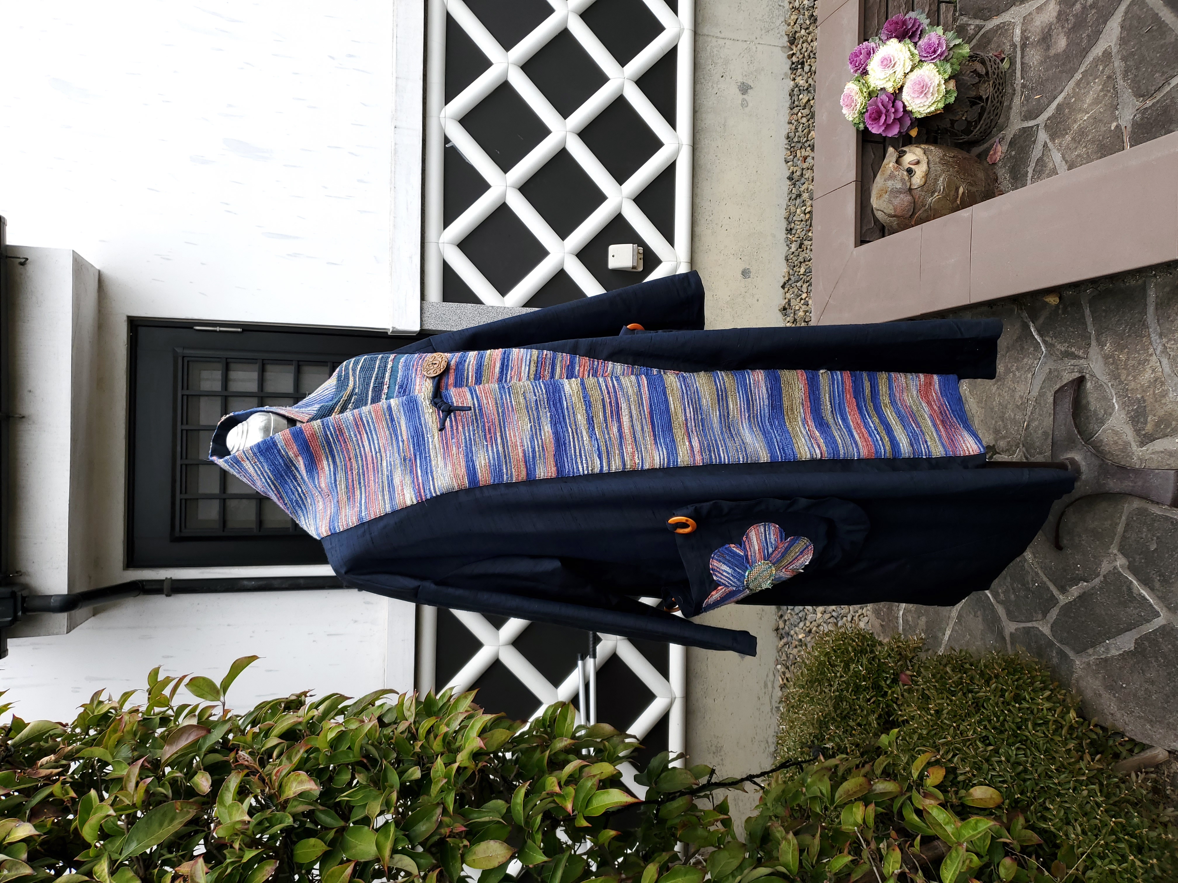 着物リメイク 古布手作り 裂き織りと紬 コート その他素材