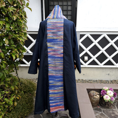 着物リメイク 古布手作り 裂き織りと紬 コート その他素材 hanahukujun
