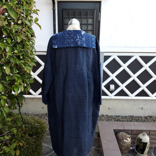 着物リメイク 古布手作り 近江上布 麻 ちびセーラー ワンピース