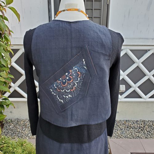 着物リメイク 古布 手作り 紋 ベストスーツ ワンピース