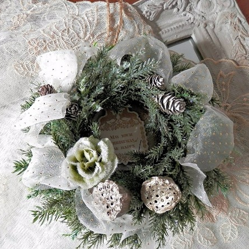 ♪オーガンジーリボンのクリスマスリース♪クリスマススワッグ