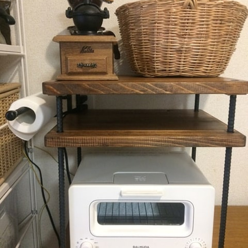 アイアンレンジラック・角鉄ネジり仕様 アイアンレンジラック❗️オーブンレンジやトースターに合わせて