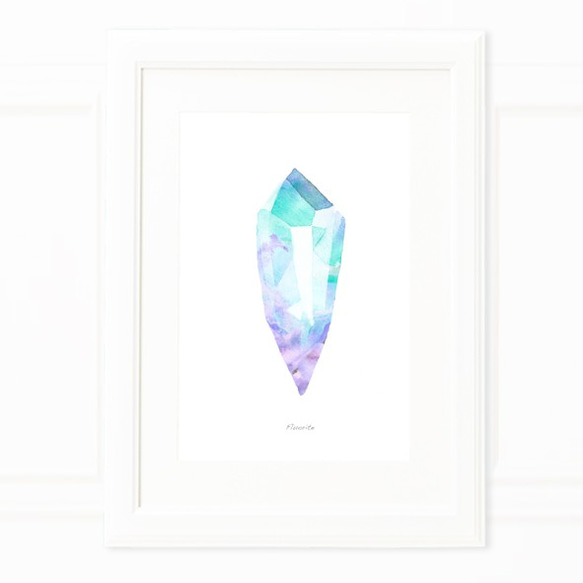 A3~A4サイズ/WaterColor Crystal Art Print/水彩 原石アートプリント/フローライト 蛍石 2枚目の画像