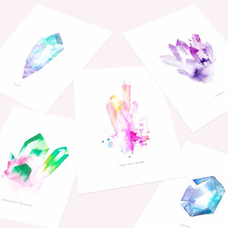 A3~A4サイズ/WaterColor Crystal Art Print/水彩 原石アートプリント/フローライト 蛍石 3枚目の画像