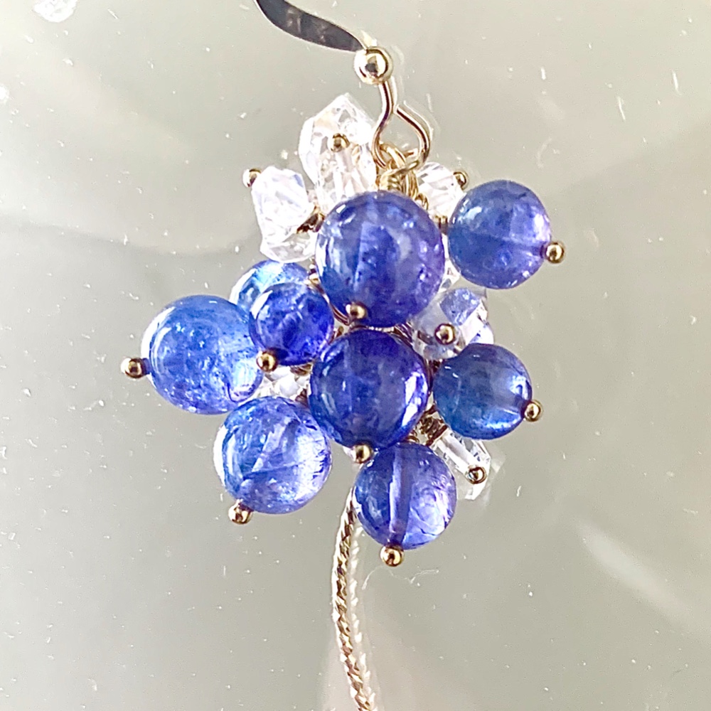 14kgf タンザナイトとハーキマーのピアス