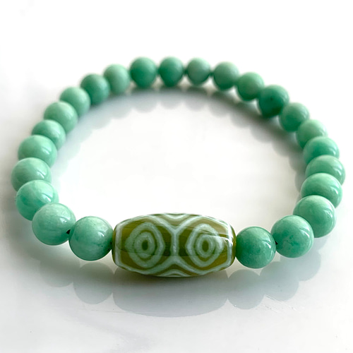 高品質☆龍眼天珠 緑玉髄とエメラルドのブレスレット