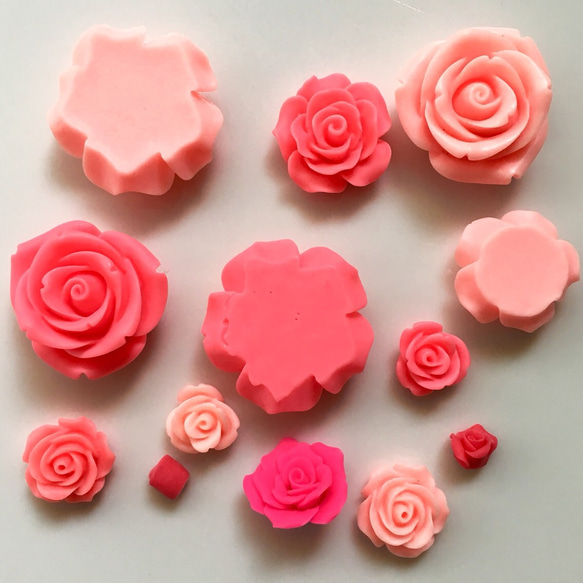 ★SALE★高品質☆樹脂の薔薇のセット☆ピンク系 5枚目の画像