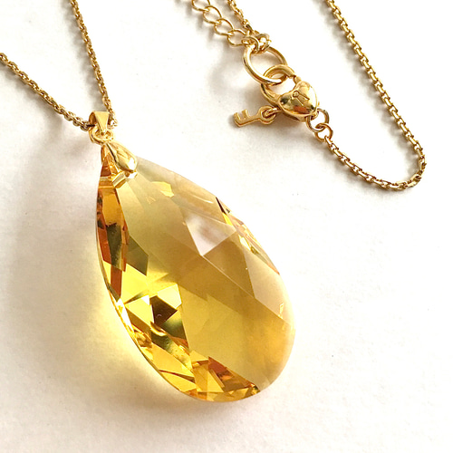オーダー受注☆スワロフスキー☆38mmドロップのネックレス☆イエロー