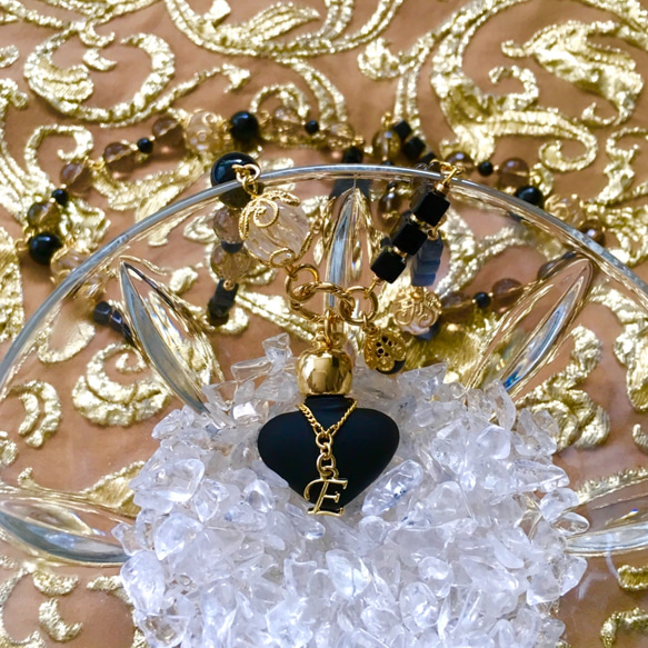 PARFUM No.6☆ブラックフロストの香水瓶のネックレス☆スモーキークォーツ・オニキス・水晶 1枚目の画像