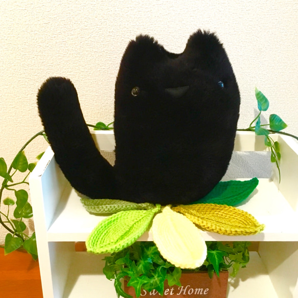 オーダー製作 ☆ふわもこシンプルデカイ縫いぐるみ☆ぬぼ〜っとした黒猫さん☆高品質ファー 1枚目の画像