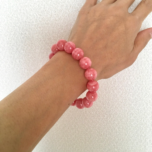 ピンク色の大玉インカローズのブレスレット☆6A☆12ミリ玉☆56g  