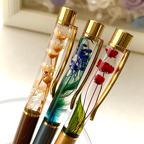 ◯ あぃ様◯ ハーバリウムボールペン(オーダー) 6点 ハーバリウムボールペン【シルバー×ブルー】 | K'sLily STORE