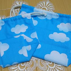 もくもく雲のお弁当袋＆コップ袋セット♡(スカイブルー) 4枚目の画像