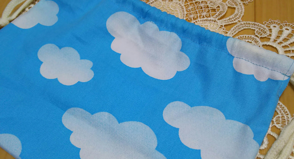 もくもく雲のお弁当袋＆コップ袋セット♡(スカイブルー) 5枚目の画像