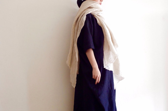 Lisette エシャルプ・フラワー　リネン　ストール 受注生産品>くるみ染め リネンのストール ストール 谷口亜希子