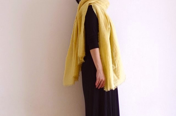 <按訂單生產>植物染色大幅亞麻羊毛攤<秋葉 - 金花> 第1張的照片