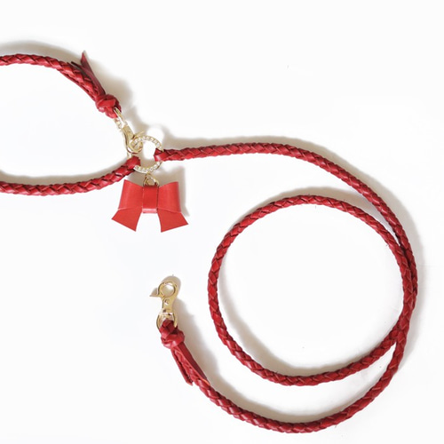 本革編み込み犬リード〈赤〉本革を使用した上質な編み込み犬用カフェ