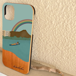 天然木♡名入れ♬ RAINBOW OCEAN iPhone  レインボーオーシャン ウッド スマホケース 3枚目の画像