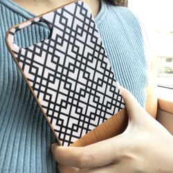 天然木♡名入れ♪ モノトーンチェック ★iPhone★ WOOD スマホケース 6枚目の画像