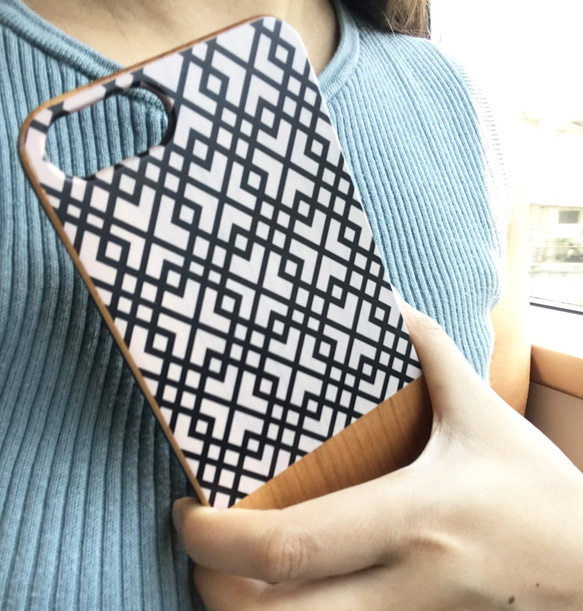 天然木♡名入れ♪ モノトーンチェック ★iPhone★ WOOD スマホケース 6枚目の画像