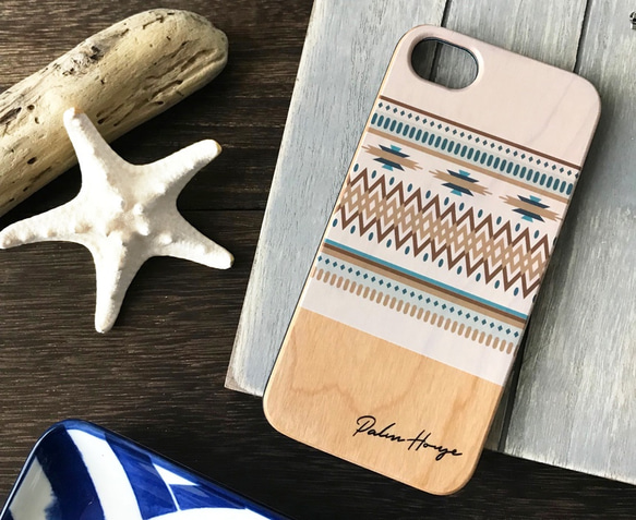 天然木♡名入れ！BOHEMIAN WHITE♪ WOOD iPhone ボヘミアン ウッド スマホケース 1枚目の画像