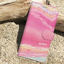 【カメラホール付】iPhone/Android 名入れ♪THE OCEAN★手帳型スマホケース SUNSET PINK 1枚目の画像