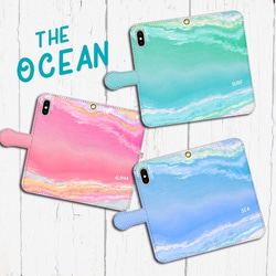 【カメラホール付】iPhone/Android 名入れ♪ THE OCEAN★手帳型スマホケース オーシャン GREEN 2枚目の画像