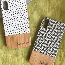 天然木♡名入れ！WHITE DOT♪ WOOD iPhone ホワイト ドット柄 スマホケース 2枚目の画像