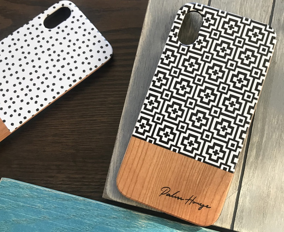 天然木♡名入れ！MOSAIC♪ WOOD iPhone モザイク柄 スマホケース 2枚目の画像