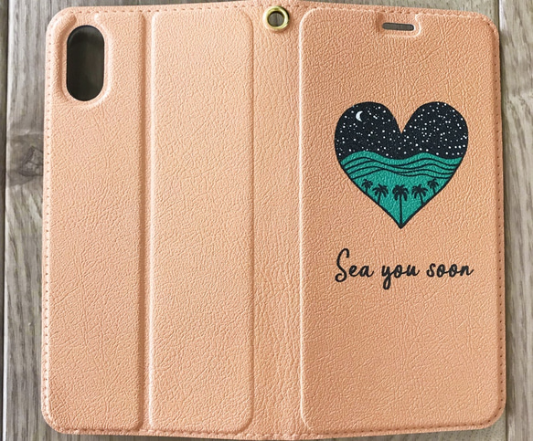 【ベルトなし手帳型】名入れ♪ 大人気 SEA HEART♡ iPhone スマホケース 2枚目の画像