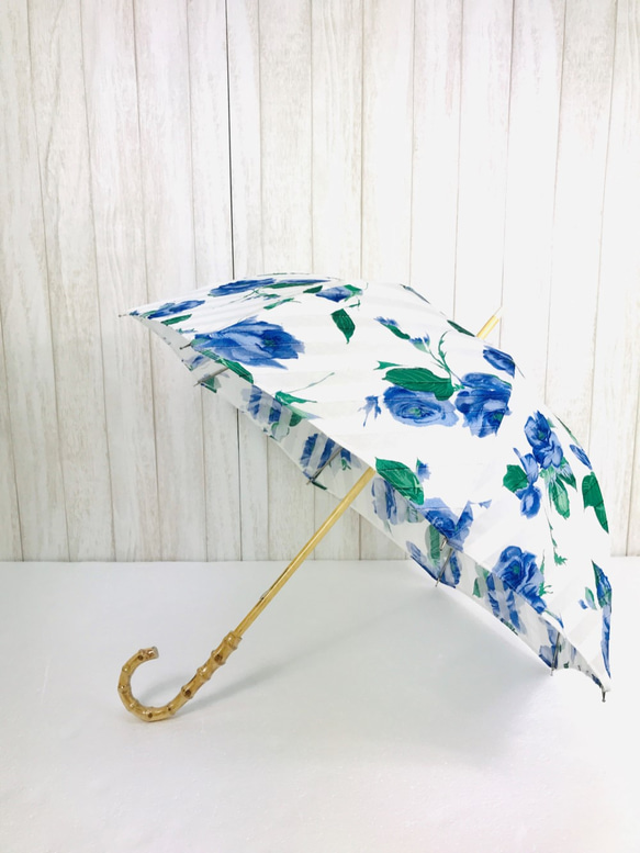 〔花柄ﾌﾟﾘﾝﾄ＊ｺｯﾄﾝ＊手元ﾊﾞﾝﾌﾞｰ＊UV加工＊撥水加工済〕HiraTen　parasol＊日傘 1枚目の画像