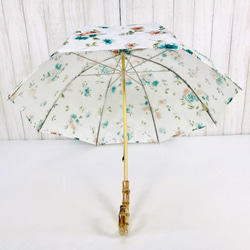 〔花柄ﾌﾟﾘﾝﾄ＊ｺｯﾄﾝ＊手元ﾊﾞﾝﾌﾞｰ＊UV加工＊撥水加工済〕HiraTen　parasol＊日傘 3枚目の画像