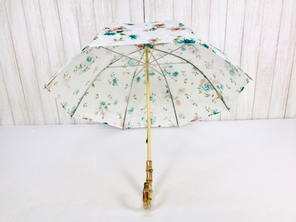 〔花柄ﾌﾟﾘﾝﾄ＊ｺｯﾄﾝ＊手元ﾊﾞﾝﾌﾞｰ＊UV加工＊撥水加工済〕HiraTen　parasol＊日傘 3枚目の画像