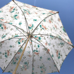 〔花柄ﾌﾟﾘﾝﾄ＊ｺｯﾄﾝ＊手元ﾊﾞﾝﾌﾞｰ＊UV加工＊撥水加工済〕HiraTen　parasol＊日傘 8枚目の画像