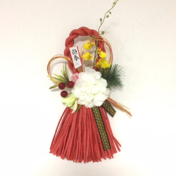 ◆迎春◆お正月しめ縄飾り　和モダンｐ７【タッセル型・レッド】 2枚目の画像