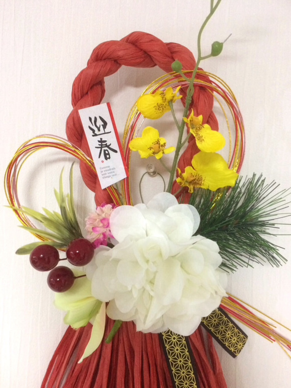 ◆迎春◆お正月しめ縄飾り　和モダンｐ７【タッセル型・レッド】 3枚目の画像
