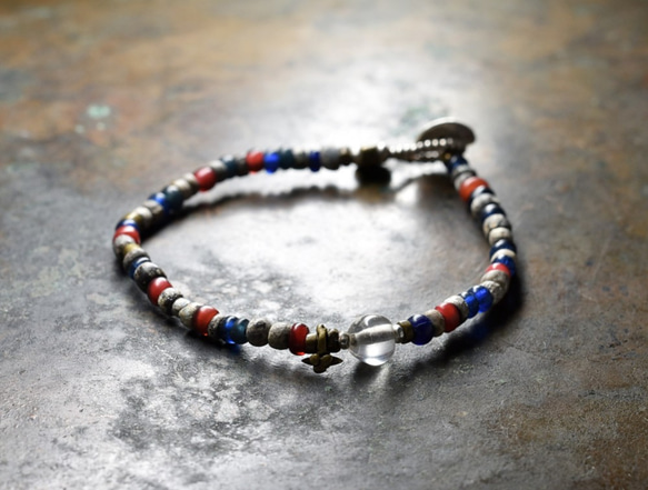 古代水晶と、出土ビーズと金赤ホワイトハーツ、oldオリッサブラスの