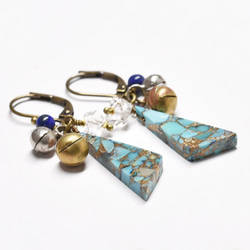 藍色銅綠松石和兩種類型的鈴鐺、herkimer 鑽石、青金石耳環 第6張的照片
