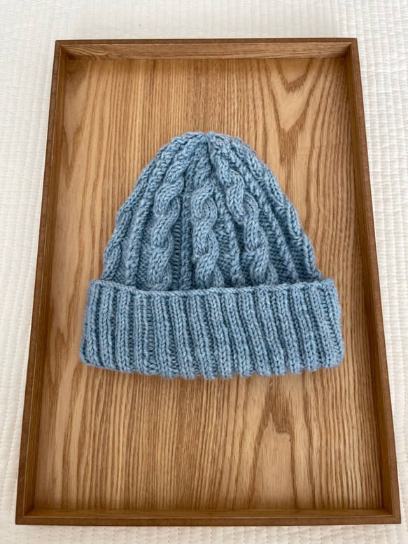 手編みのニット帽5.ライトブルー ニット帽・ビーニー 恵瑠美奈 通販