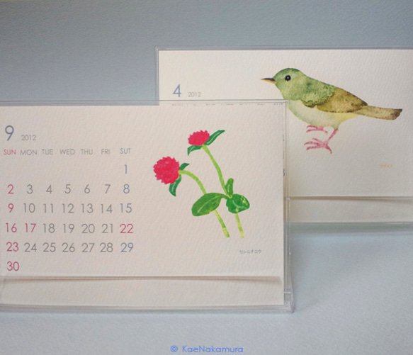 2012年 花と鳥の版画カレンダー（卓上） 1枚目の画像