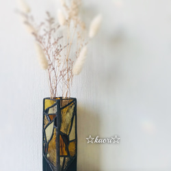 ステンドグラス　モザイクモザイクの花瓶(アンバー) 3枚目の画像