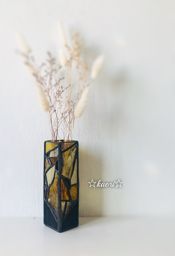 ステンドグラス　モザイクモザイクの花瓶(アンバー) 3枚目の画像