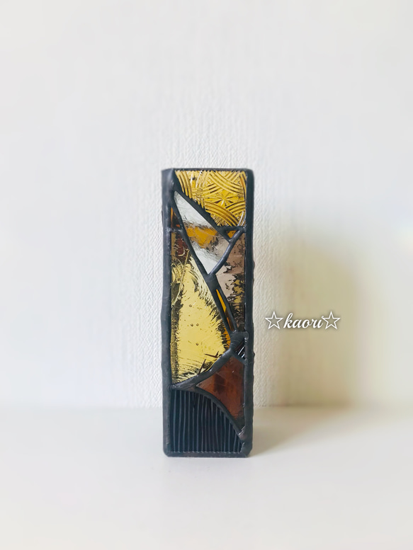 ステンドグラス　モザイクモザイクの花瓶(アンバー) 4枚目の画像