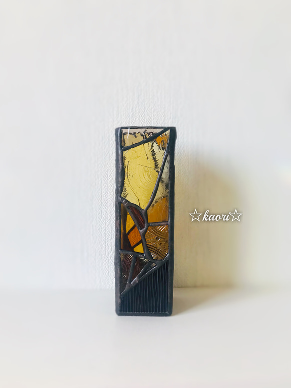 ステンドグラス　モザイクモザイクの花瓶(アンバー) 5枚目の画像