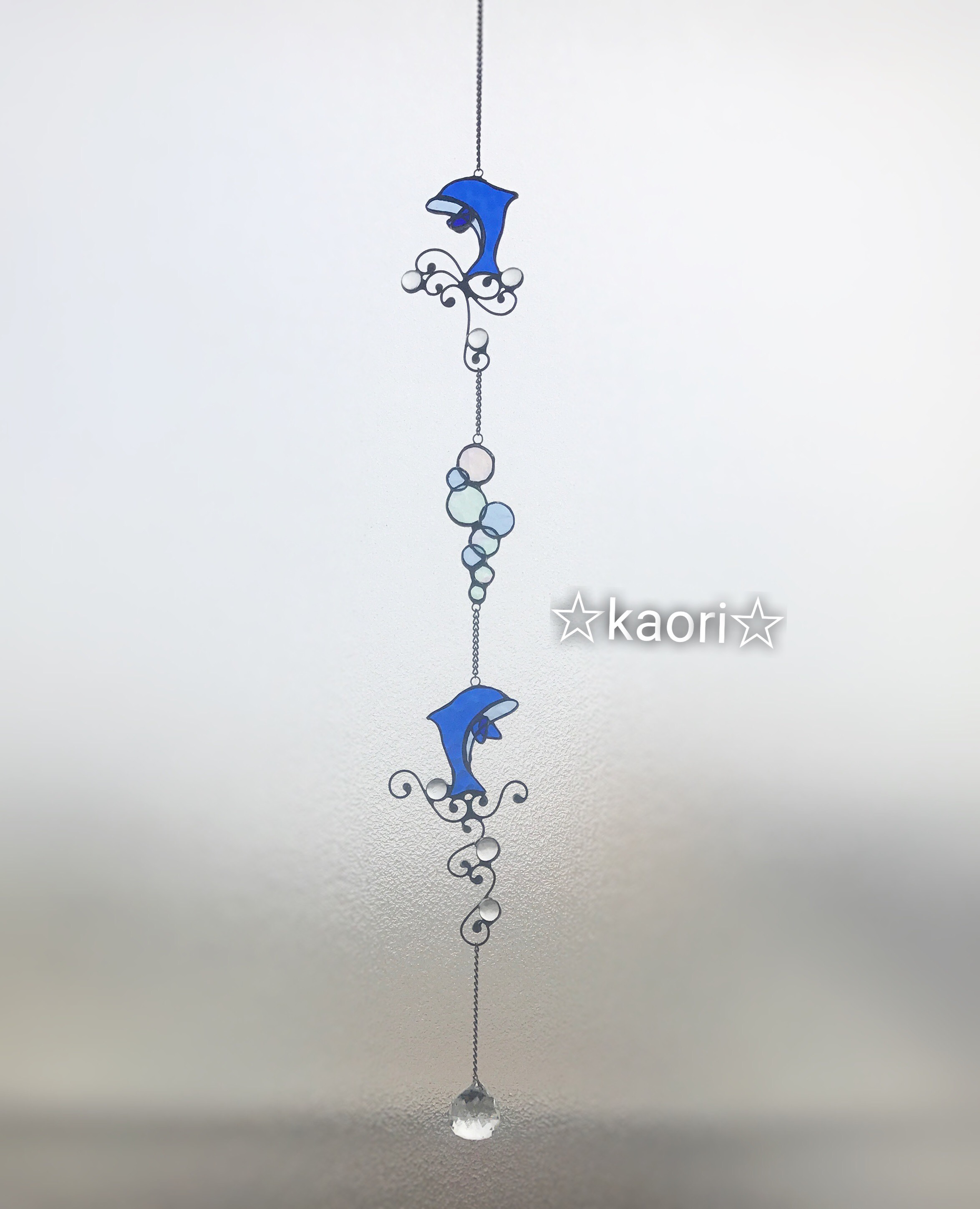 ステンドグラス ロングタイプイルカのサンキャッチャーNo.027