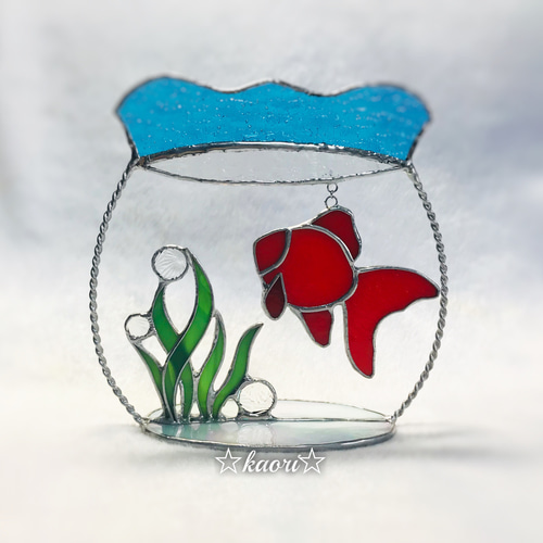 ♡シーグラスアート 金魚さんに会いにいっちゃった♪ 金魚鉢とうさぎさん達♡ ♡シーグラスアート 金魚さんに会いにいっちゃった♪ 金魚鉢と