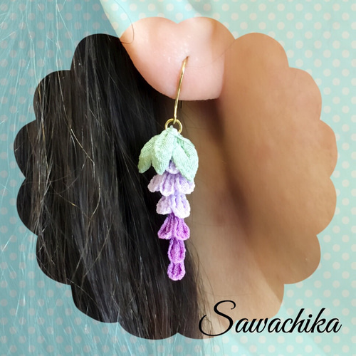 つまみ細工 藤の花のピアス(イヤリング）コットンA ピアス（フック