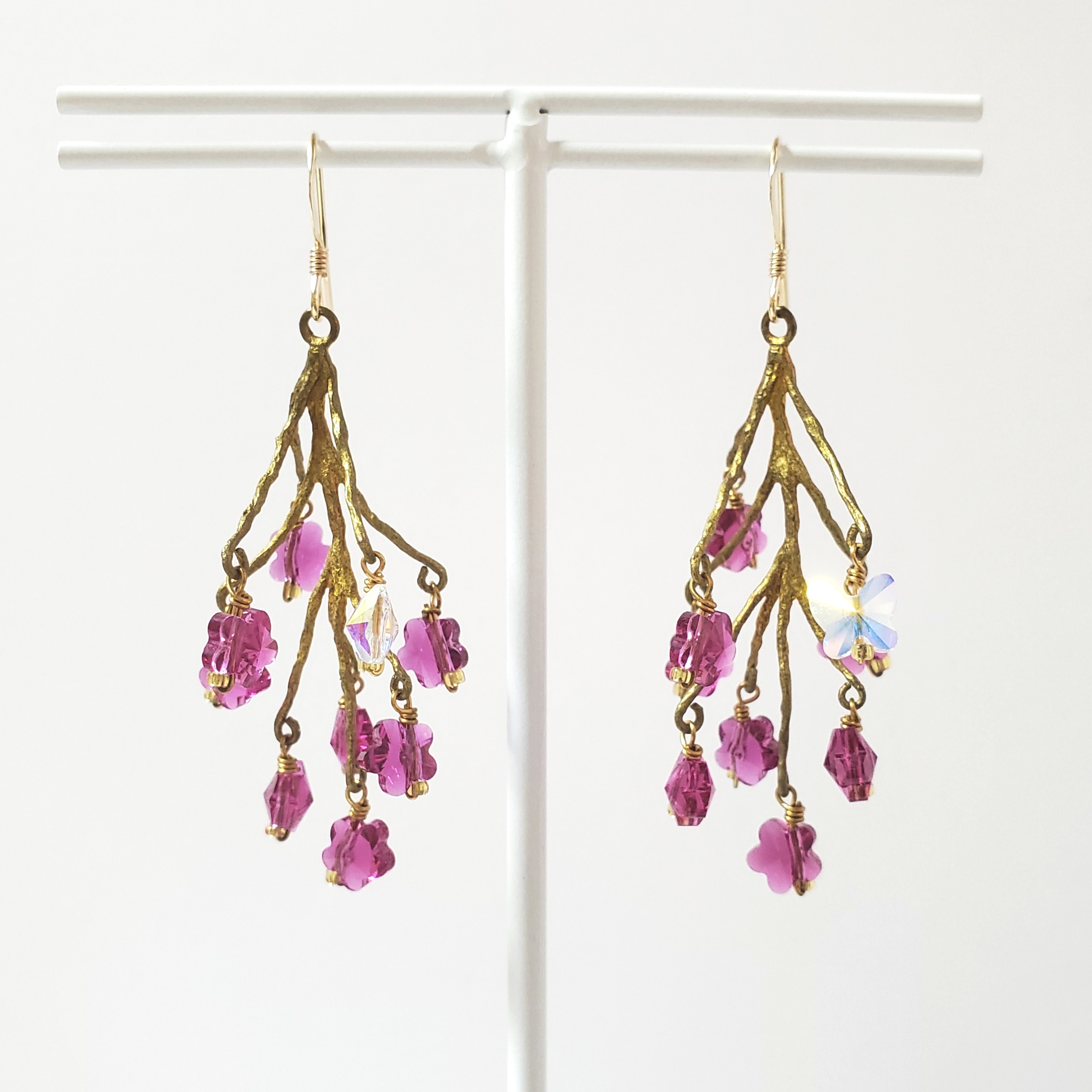 小枝のシャンデリアピアス・イヤリング（スワロフスキー）