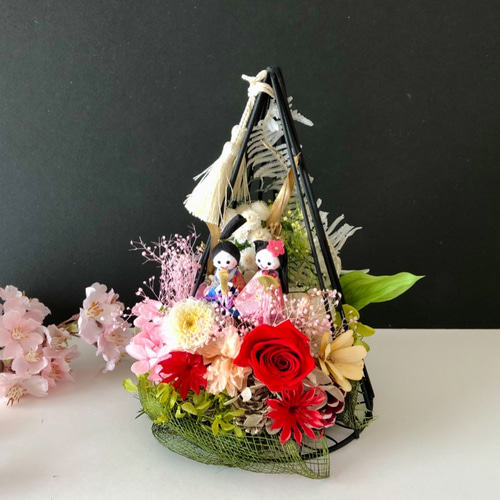 2019 ひな祭り】 お雛様＆お内裏様 和風プリザーブドフラワー